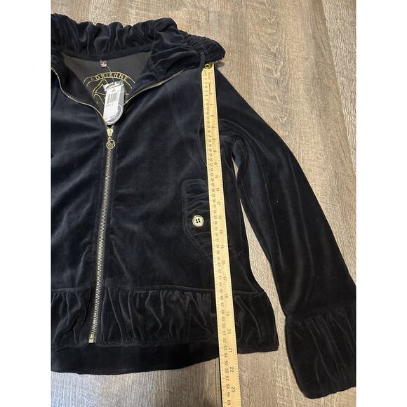 Adrienne Vittadini Black Velvet Velour Zip Up Track Jacket L Large - Picture 4 of 6